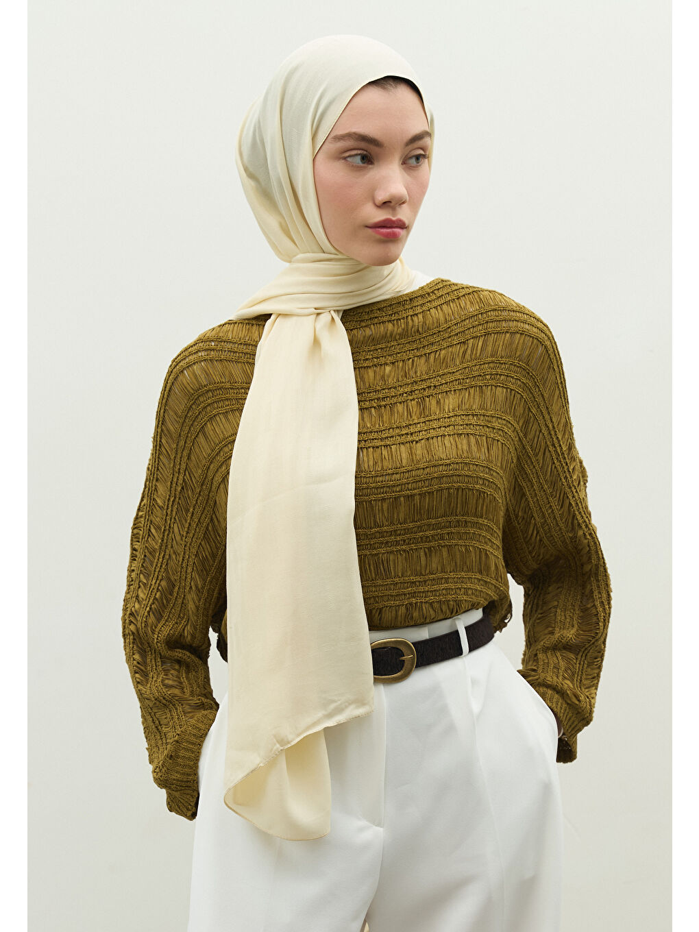 Kahverengi NARA PAMUK FLOŞ JAKARLI ŞAL TEREYAĞI