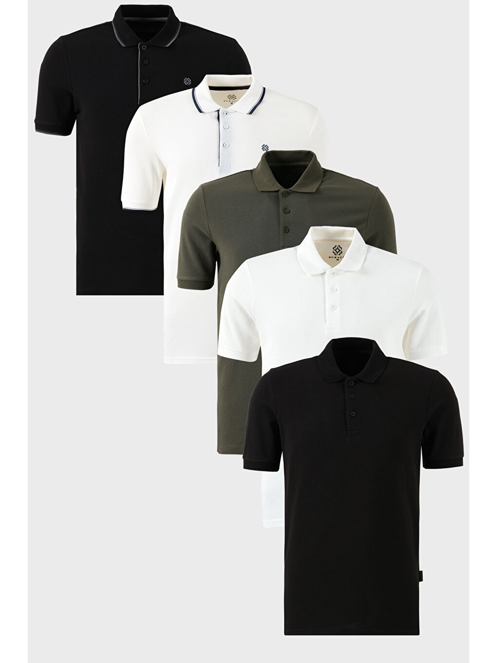 Beyaz Pamuklu Regular Fit Düğmeli Polo Yaka 5'li Paket T Shirt 590211827S5