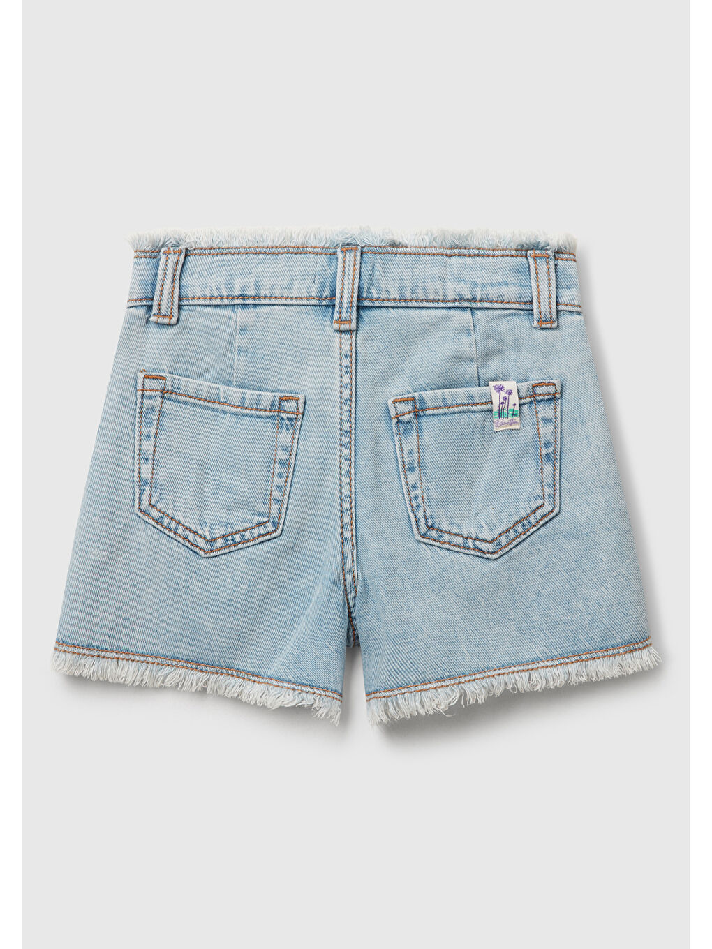 Mavi Kız Çocuk Açık Denim Arka Cebi Logo Etiketli Beli Lastikli Denim Şort-1