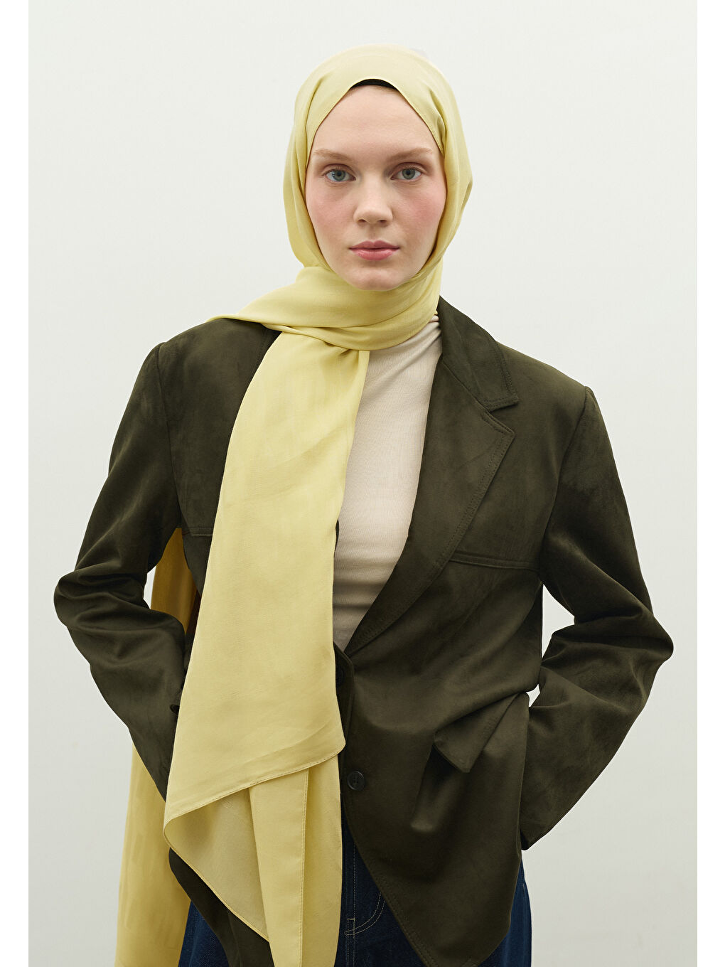 Sarı NARA PAMUK FLOŞ JAKARLI ŞAL SOFT SARI-2