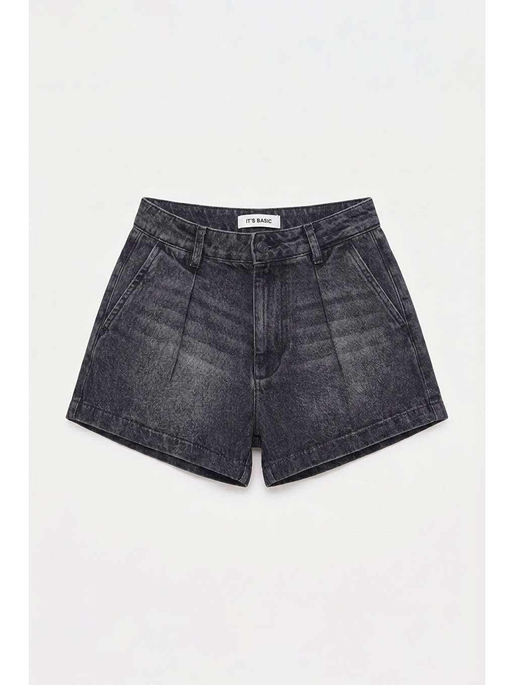 Gri Kadın Koyu Füme 2s6-1 Mini Pileli Denim Şort-3