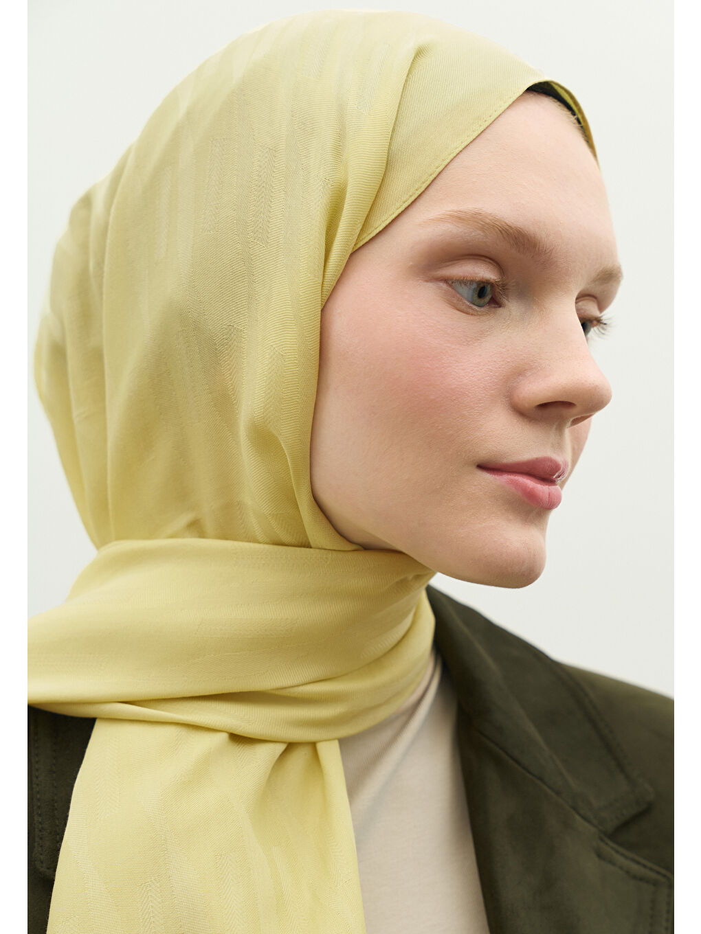 Sarı NARA PAMUK FLOŞ JAKARLI ŞAL SOFT SARI-3