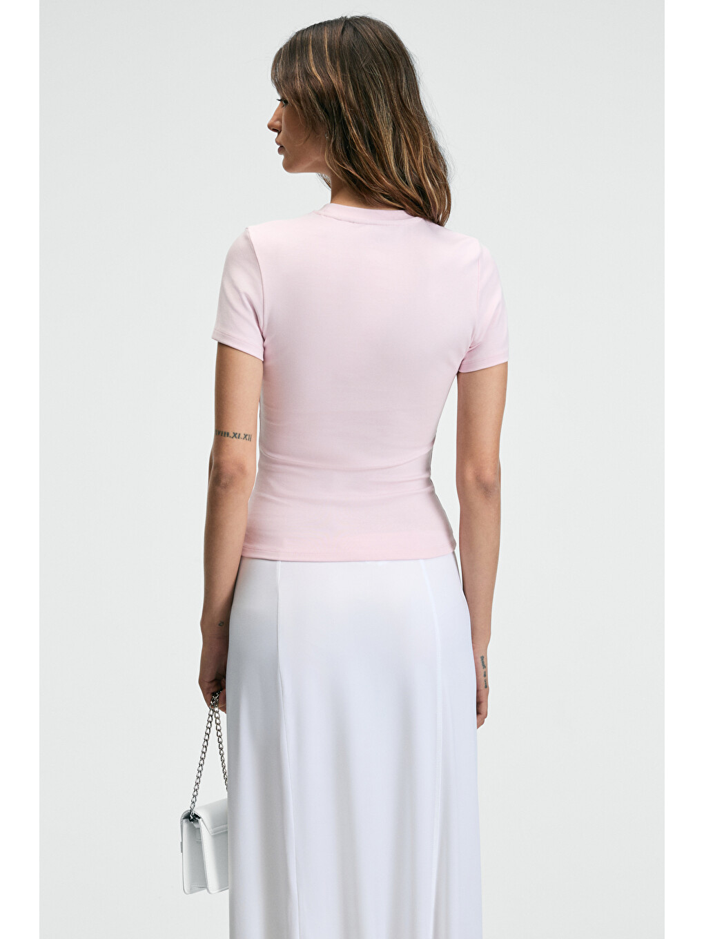 Athea Kadın Bisiklet Yaka Kısa Kollu Önü Baskılı Slim Pembe T-shirt-5