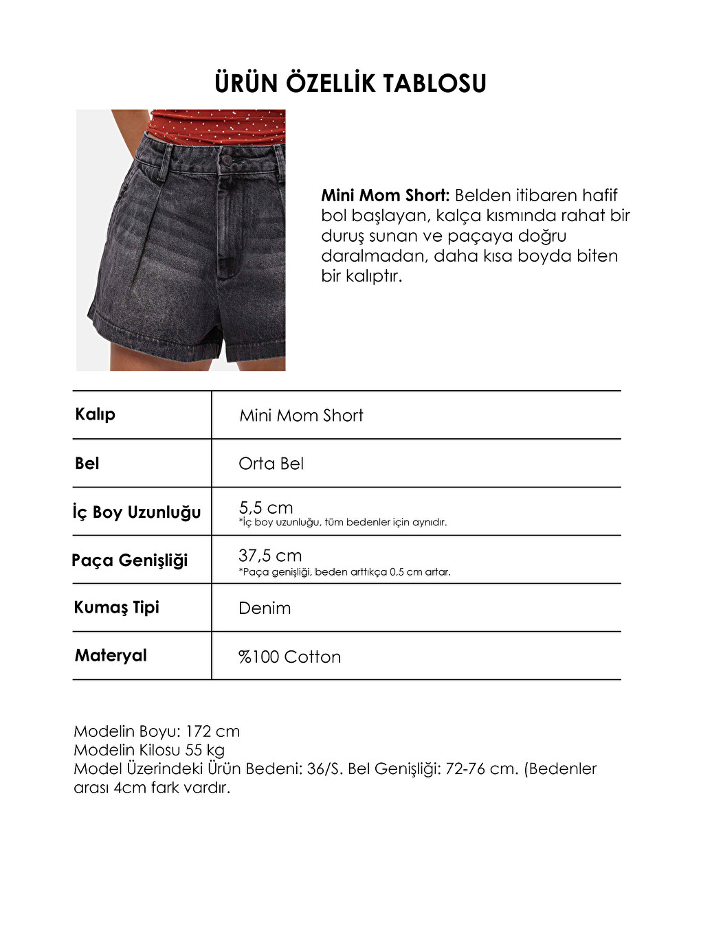Gri Kadın Koyu Füme 2s6-1 Mini Pileli Denim Şort-5