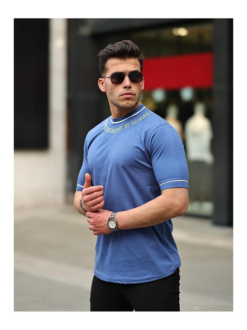 İndigo Erkek Slim Fit Boyun Baskılı Tişört