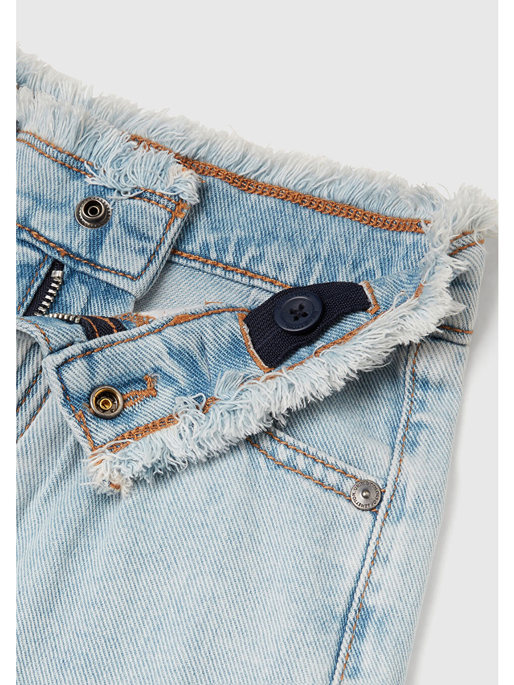 Mavi Kız Çocuk Açık Denim Arka Cebi Logo Etiketli Beli Lastikli Denim Şort-2