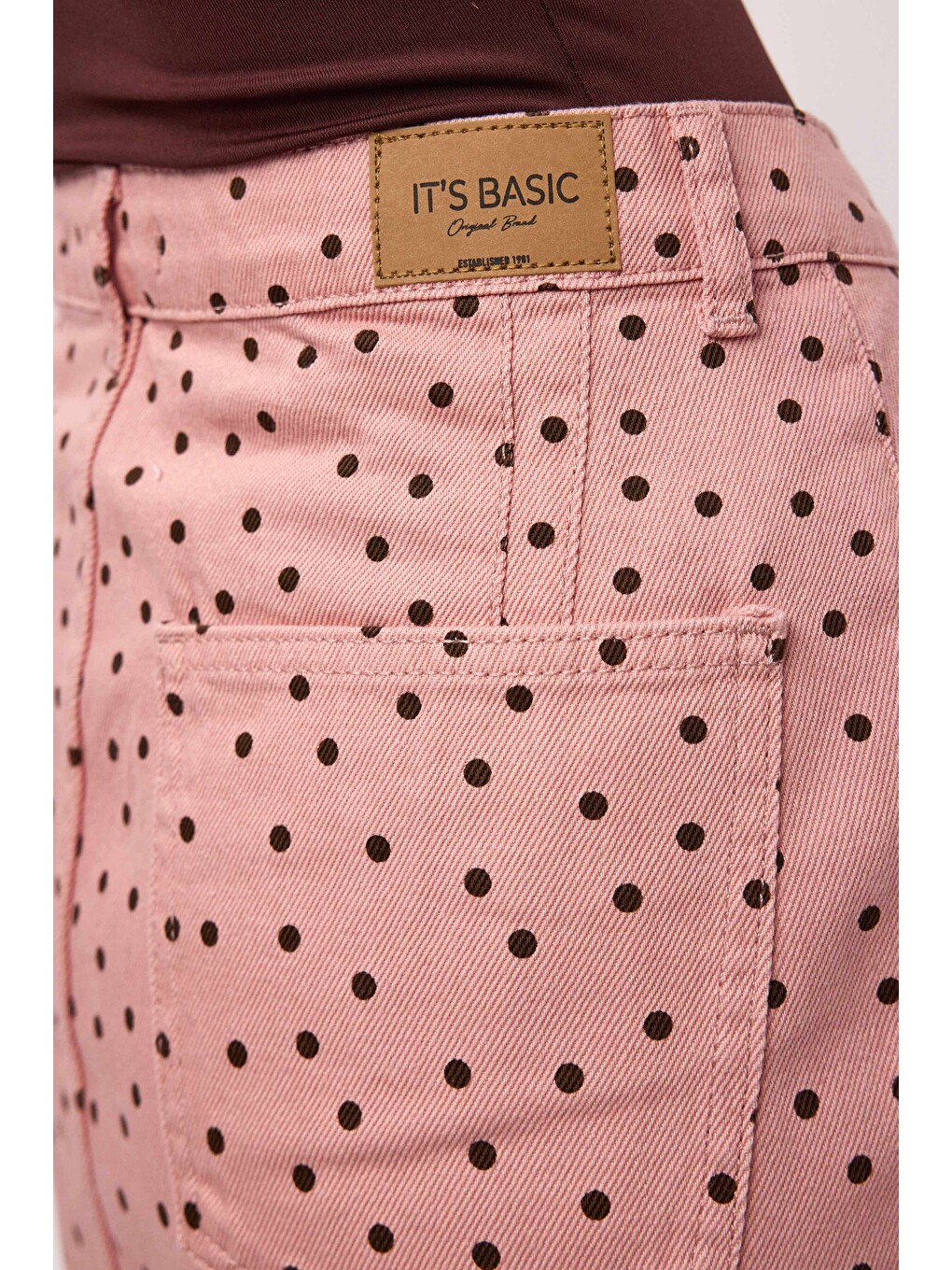 Kadın Pembe Puantiyeli 7s6-98 Mini Denim Etek-2