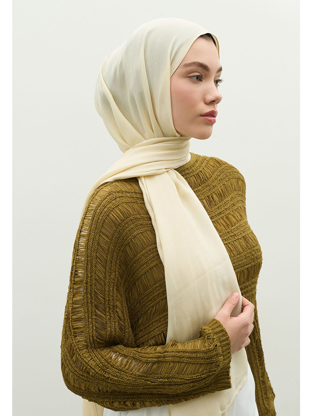 Kahverengi NARA PAMUK FLOŞ JAKARLI ŞAL TEREYAĞI-3