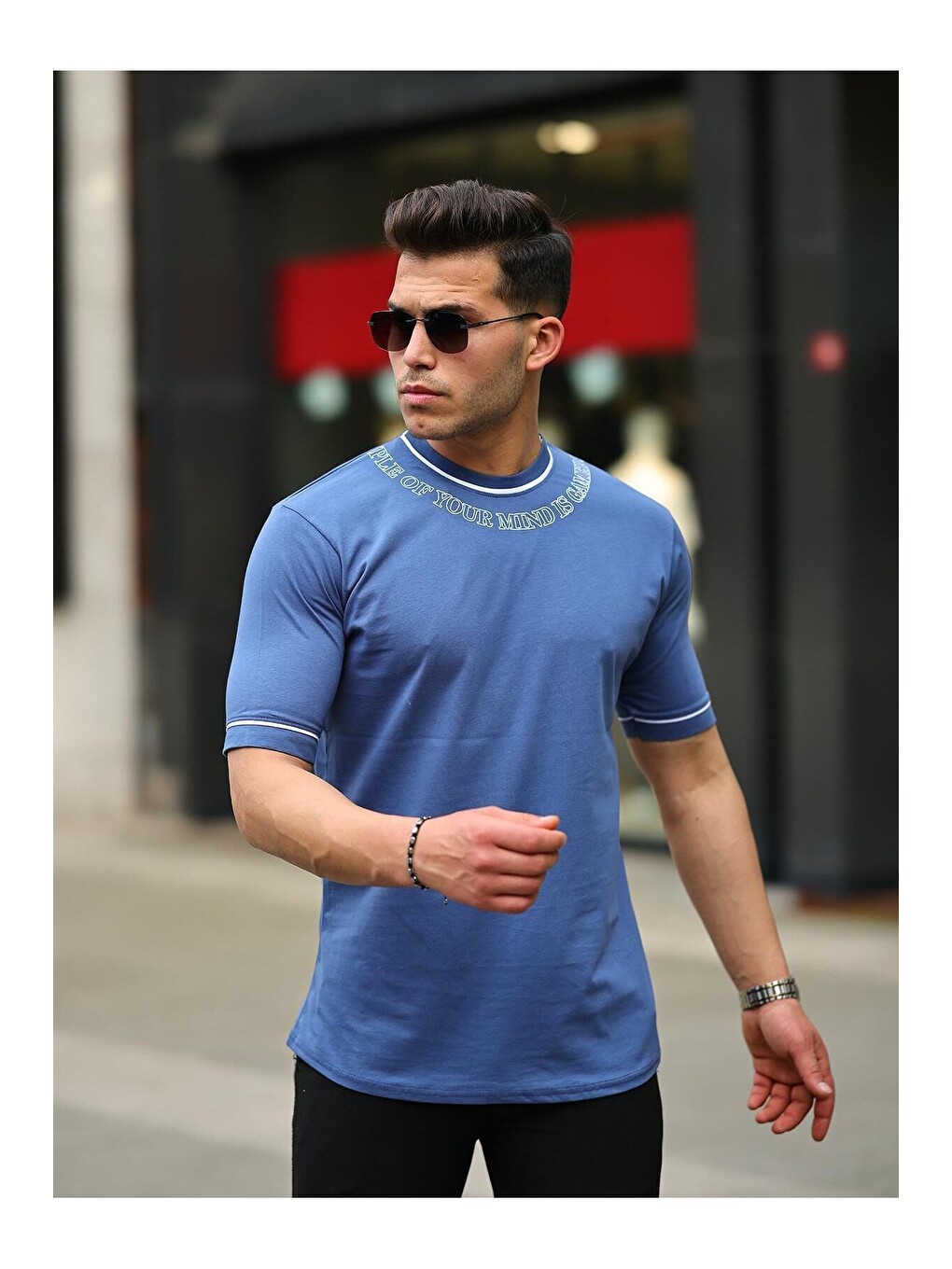 İndigo Erkek Slim Fit Boyun Baskılı Tişört-2