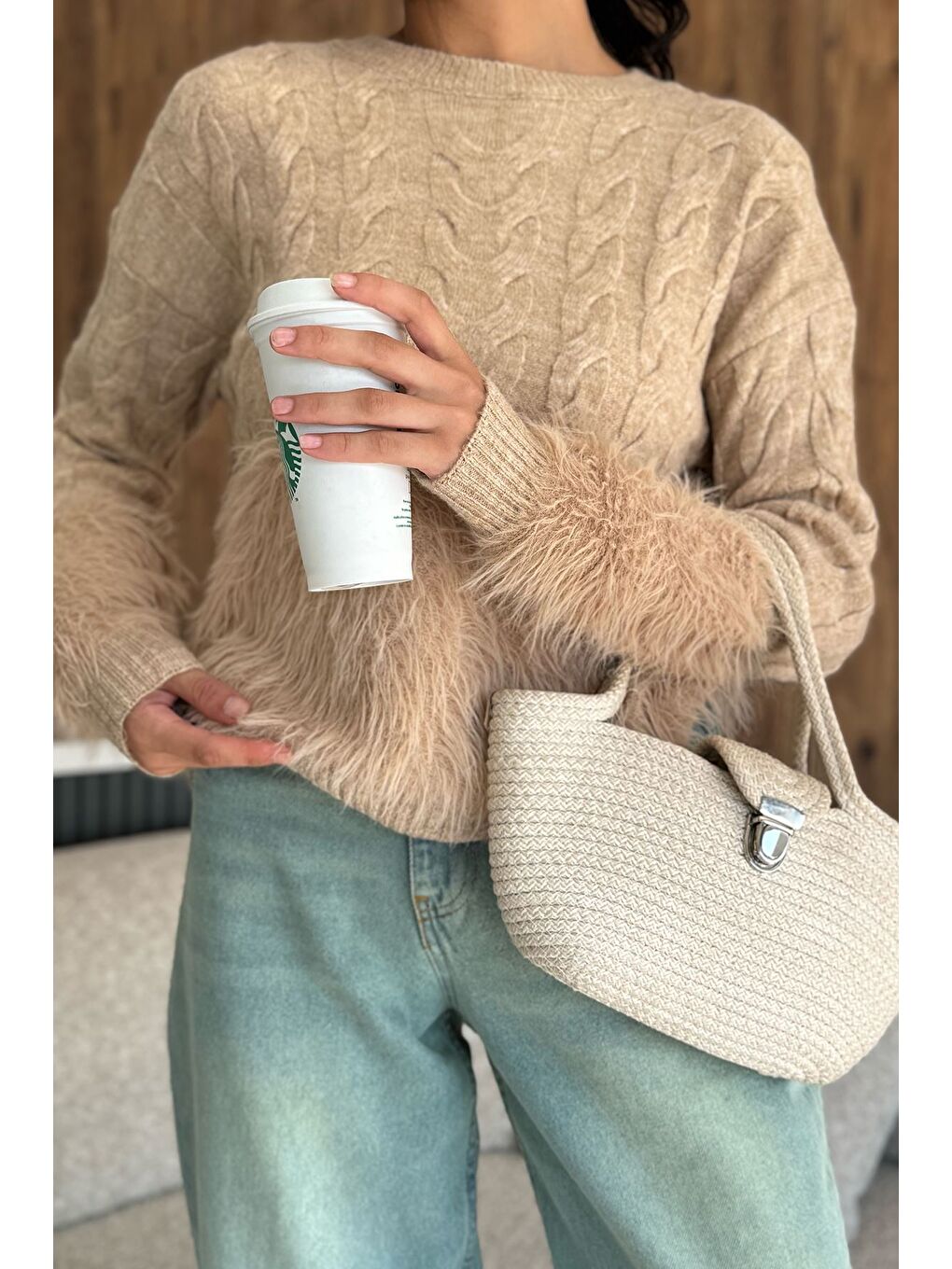 Bej Sakallı Kadın Triko Kazak-1