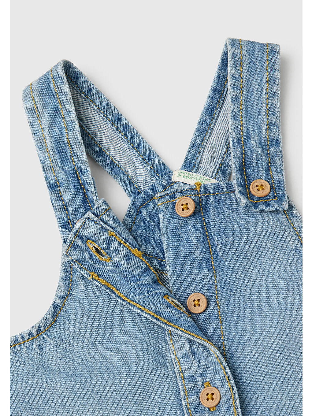 Mavi Bebek Denim Arkası Logo Etiketli Yama Cepli Saçaklı Salopet-2