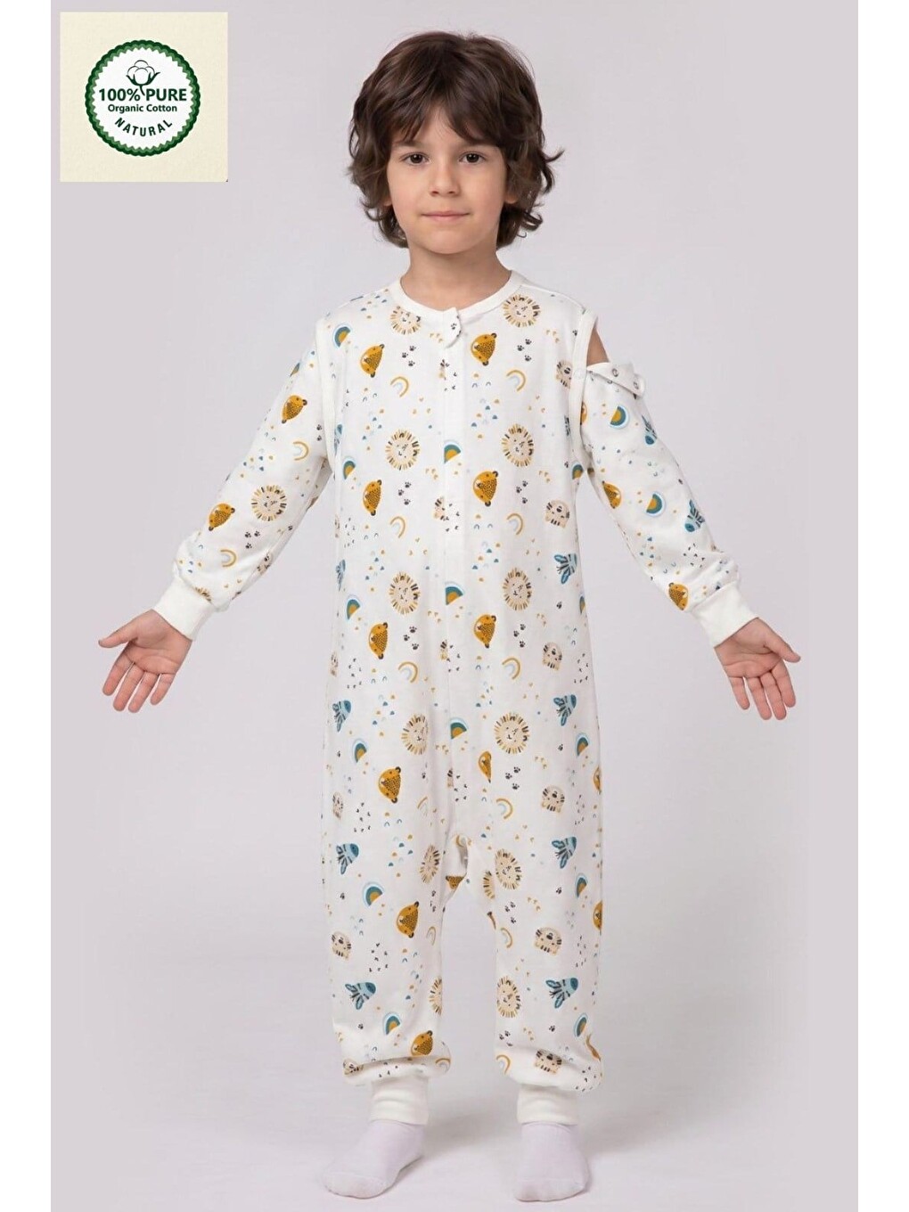 Mavi Pazen Çıtçıtlı Çıkarılabilir Kollu Bebek Çocuk Uyku Tulumu %100 Pamuk Natural 1.0 Tog-1