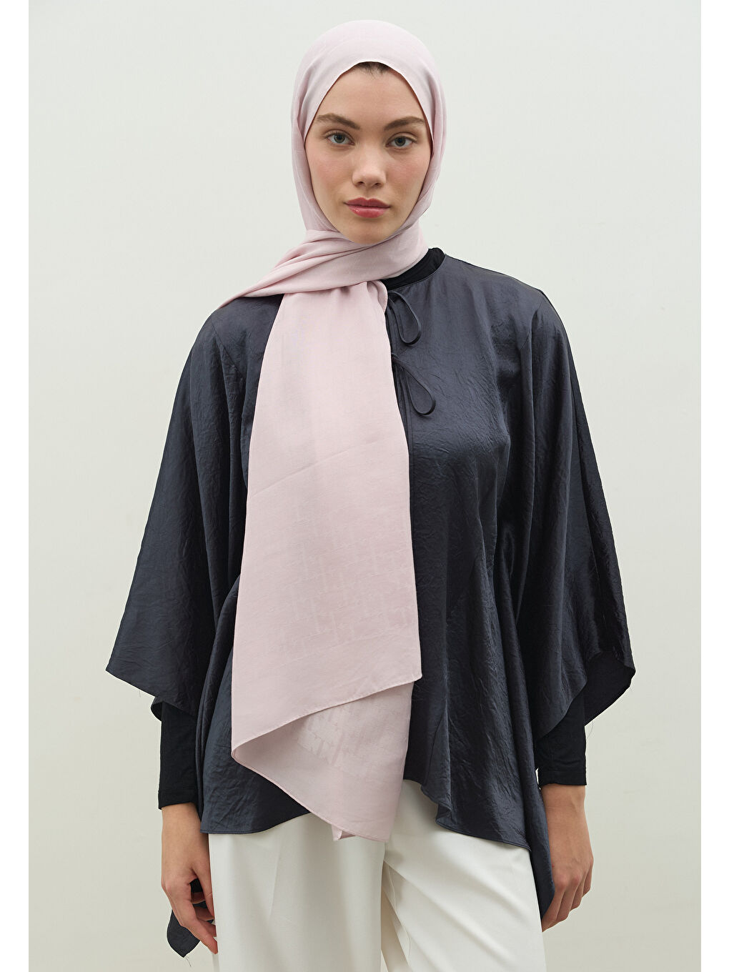 Pembe MONOGRAM PAMUK FLOŞ JAKARLI ŞAL PUDRA-2