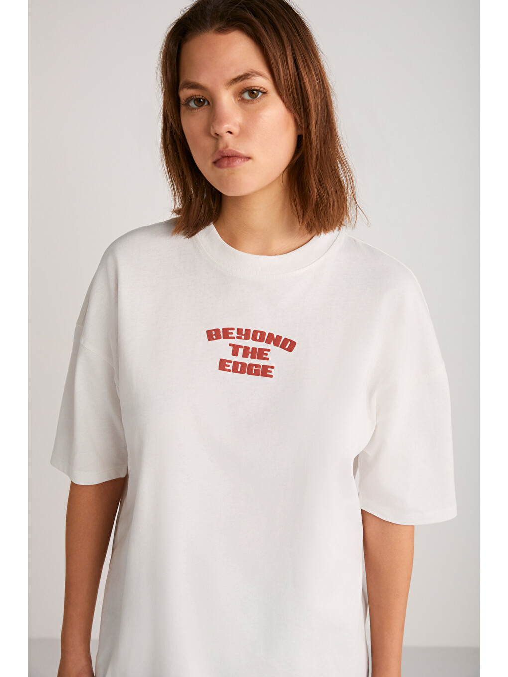 Lila ARCADIA Kadın %100 Pamuk Arka ve Önü Yazi Detaylı Baskılı Slim EKRU-KIRMIZI T-Shirt-5