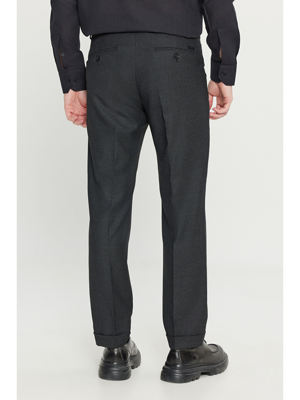 Erkek Siyah Yünlü Slim Fit Dar Kesim Beli Gizli Lastikli Yan Cepli Klasik Pantolon-4