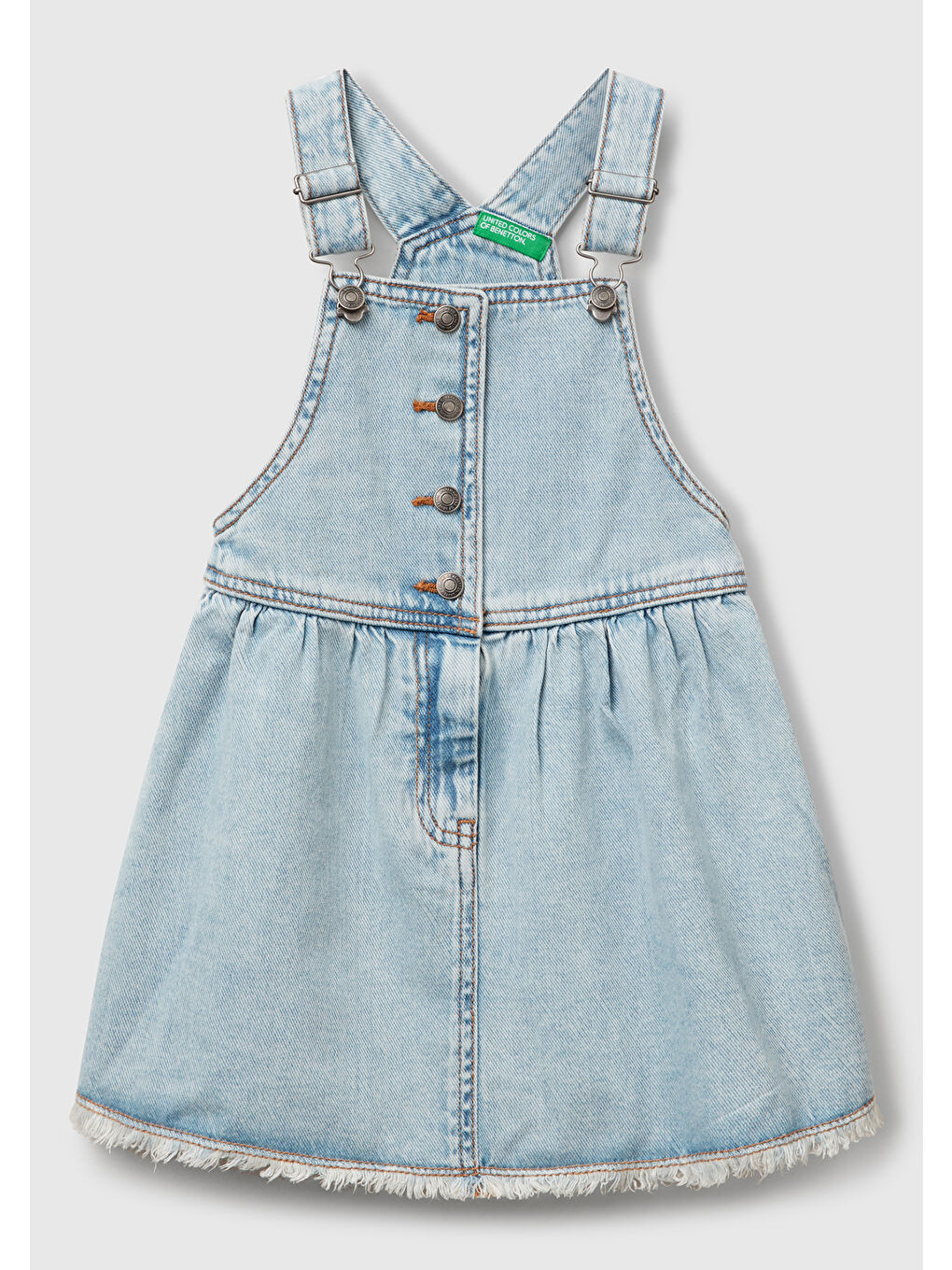 Mavi Kız Çocuk Açık Denim Taş Yıkama Pileli Ayarlanabilir Askılı Denim Salopet