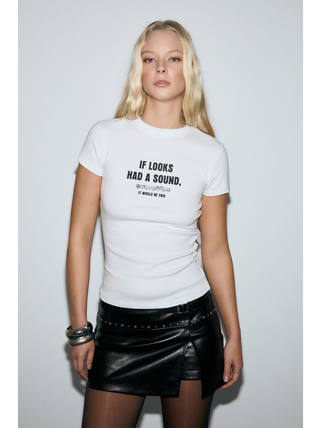 Beyaz CASSELINA Kadın Yumuşak Ve Esnek Kumaşlı Baskı Detaylı Bisiklet Yakalı BEYAZ T-Shirt-1