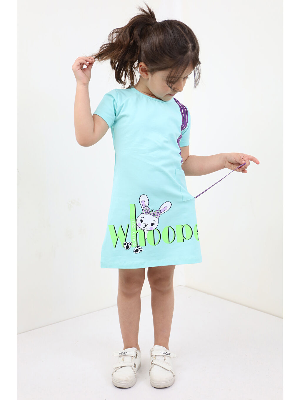 Toontoykids Mint Yeşil Kız Çocuk Baskılı Elbise