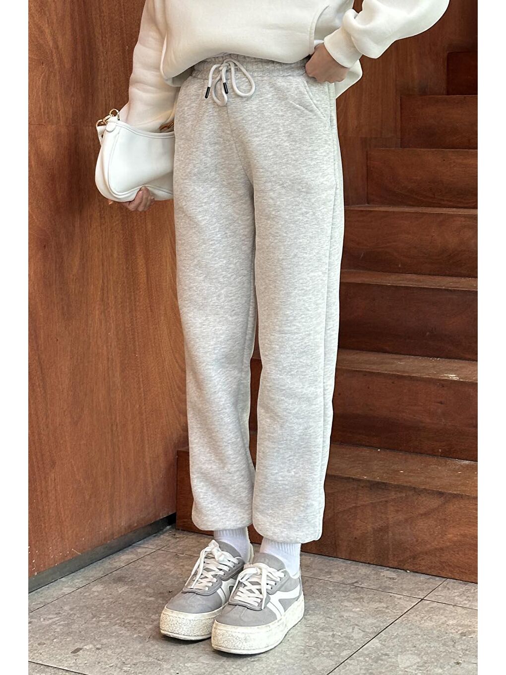 Üç İplik Şardonlu  Eşofman Altı Açık Gri-1