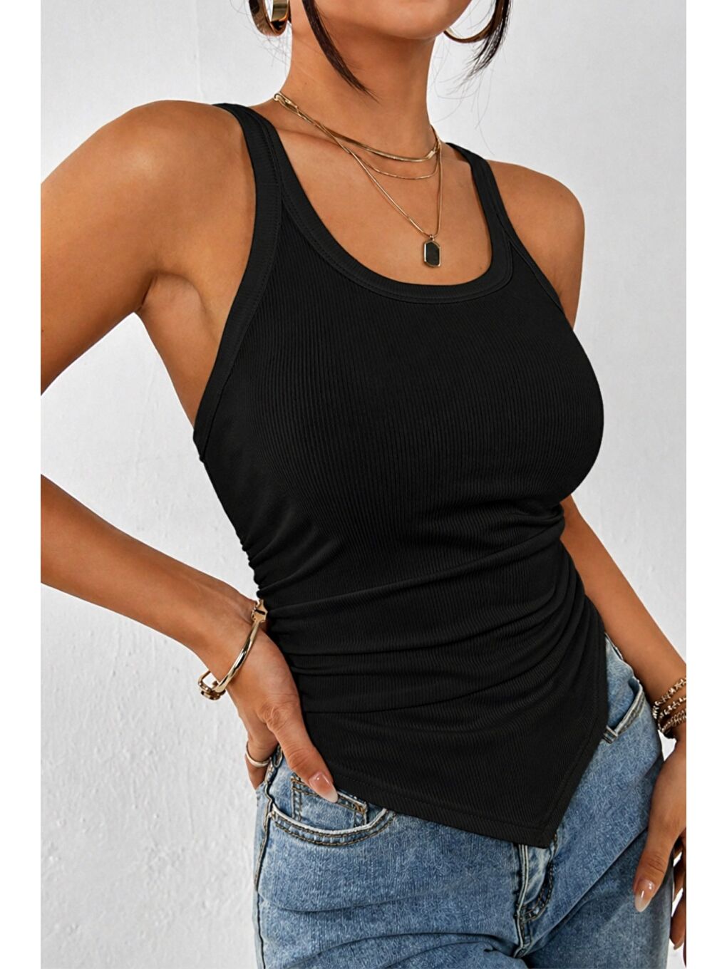 Siyah Kadın Fitilli Atlet Slim Fit Kaşkorse Basic Yazlık Askılı Bluz-2