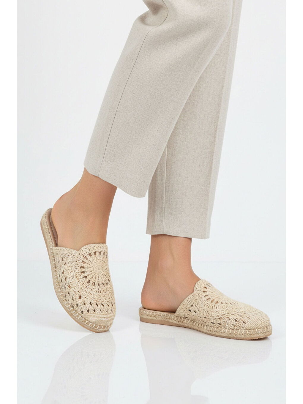 Bej Örme Hafif İnce Taban Kadın Günlük Terlik 473134 Z