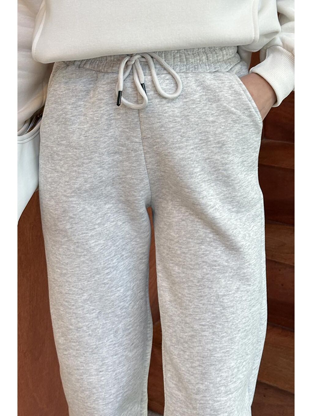 Üç İplik Şardonlu  Eşofman Altı Açık Gri-2