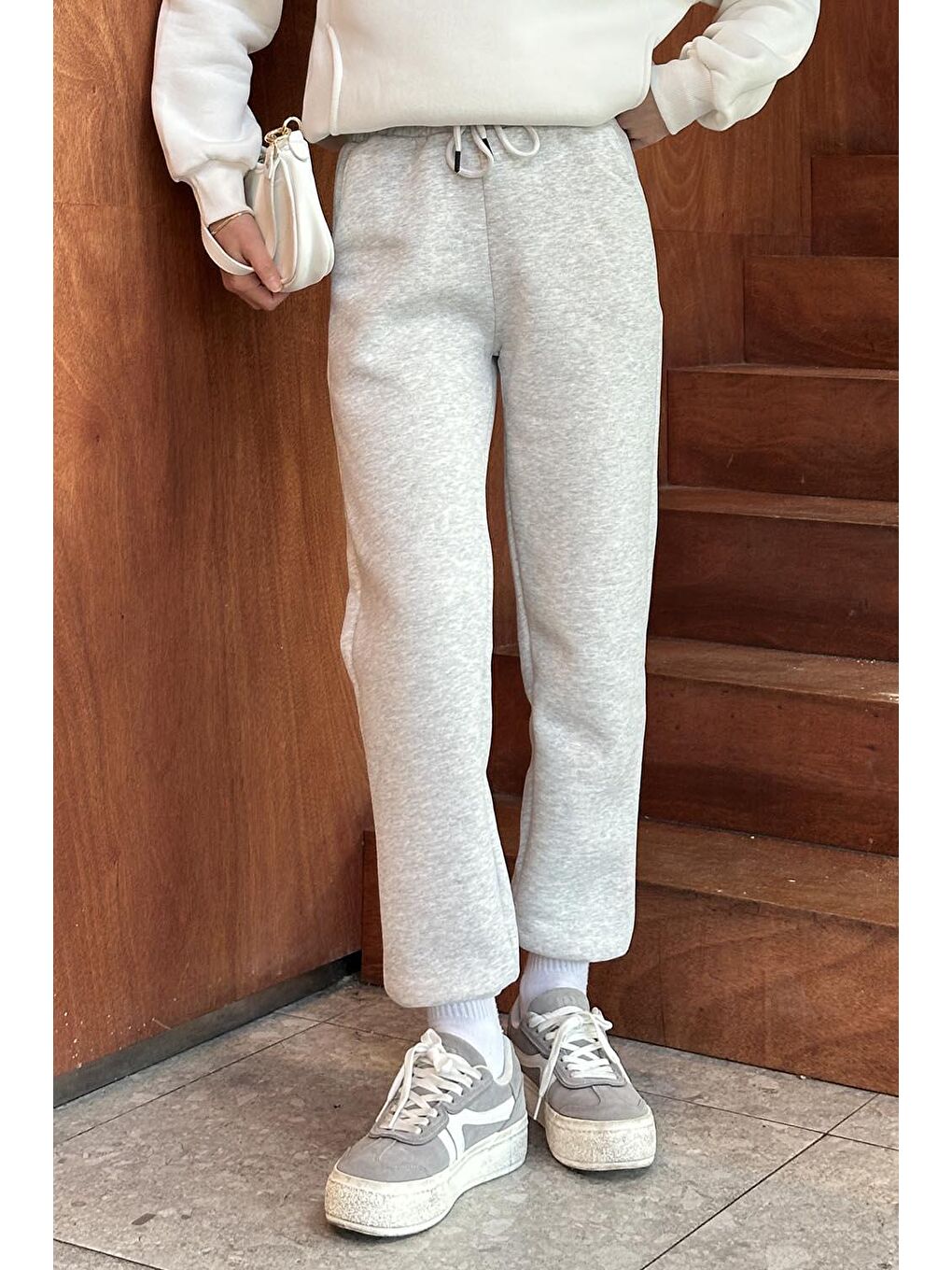 Üç İplik Şardonlu  Eşofman Altı Açık Gri-3