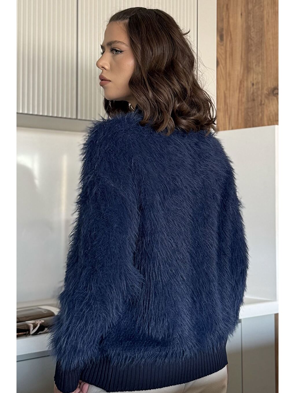 Lacivert Kadın Sakallı Triko Ceket-3