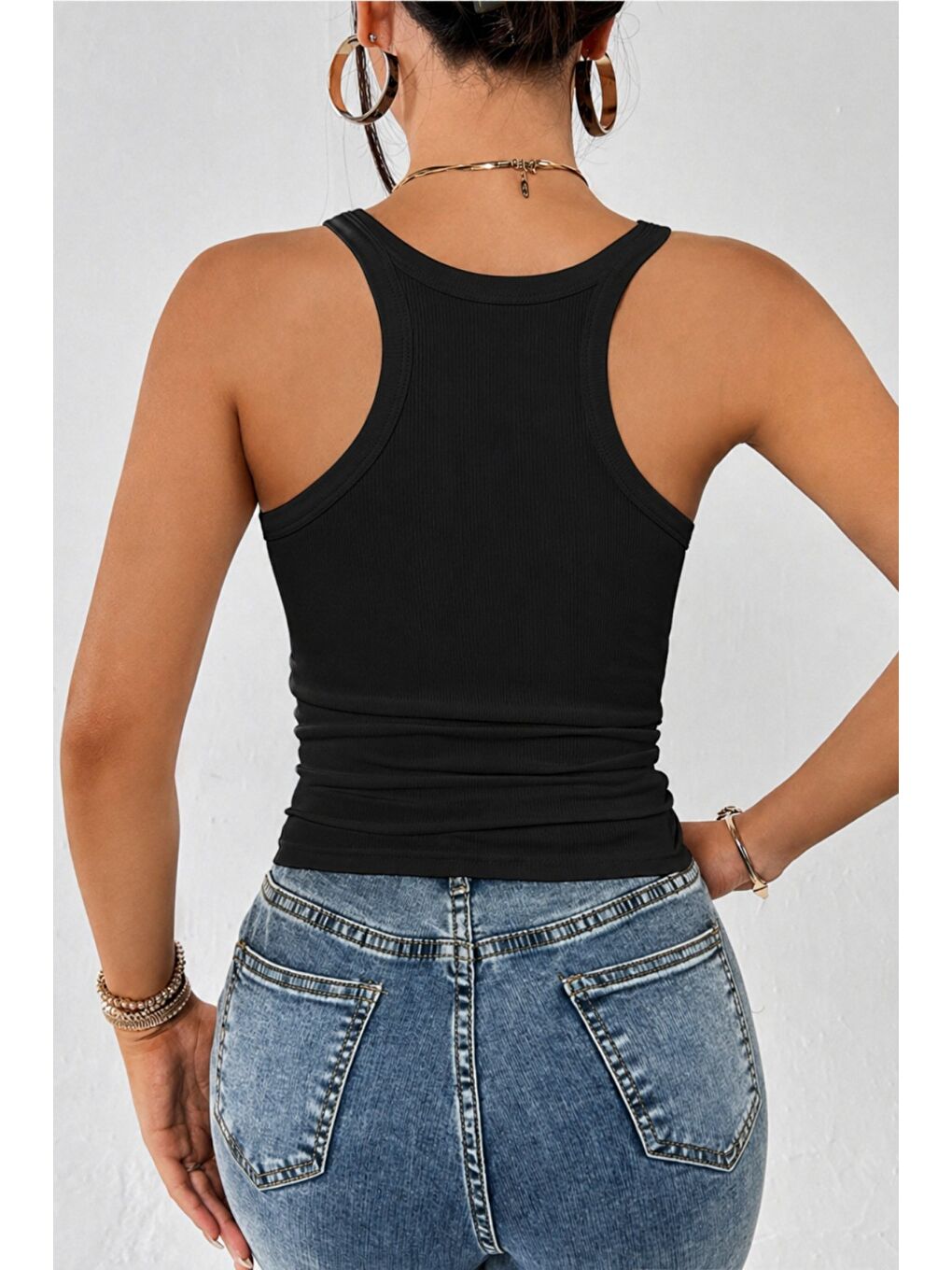 Siyah Kadın Fitilli Atlet Slim Fit Kaşkorse Basic Yazlık Askılı Bluz-3