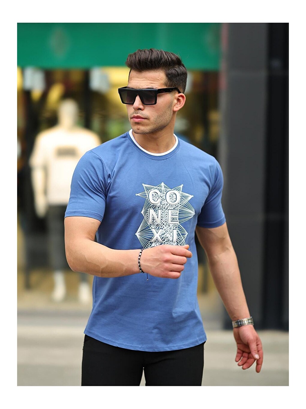 İndigo Erkek Slim Fit Nakış Desenli Tişört-2