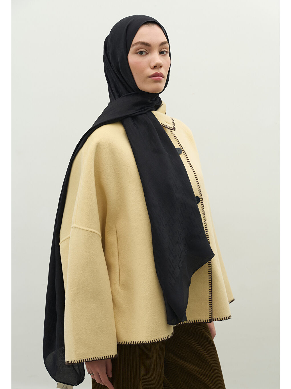 Siyah MONOGRAM PAMUK FLOŞ JAKARLI ŞAL SİYAH