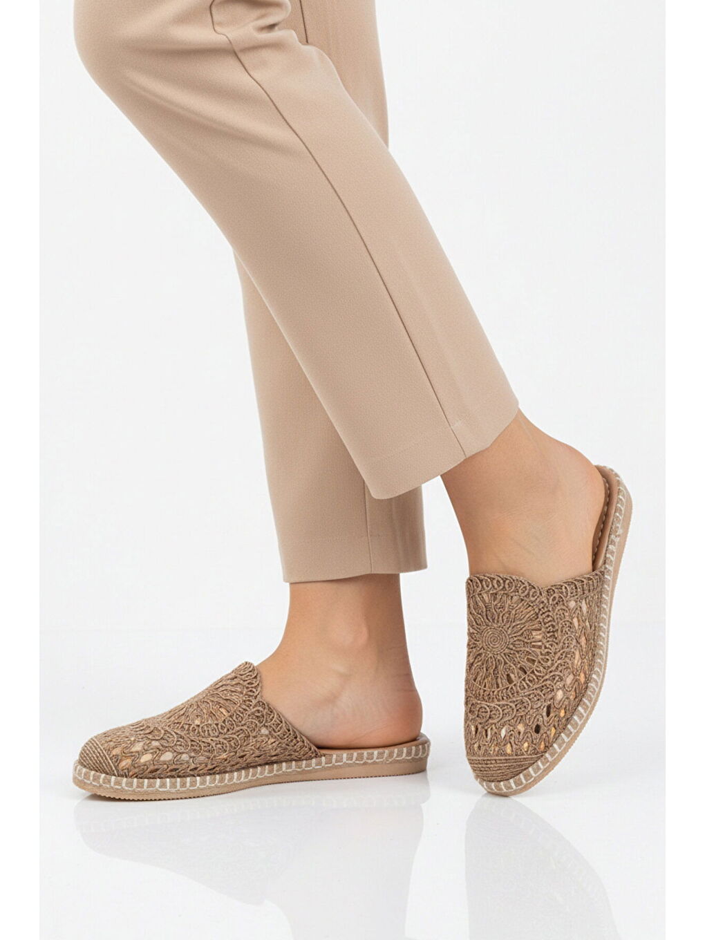 Bej Vizon Örme Hafif İnce Taban Kadın Günlük Terlik 473134 Z