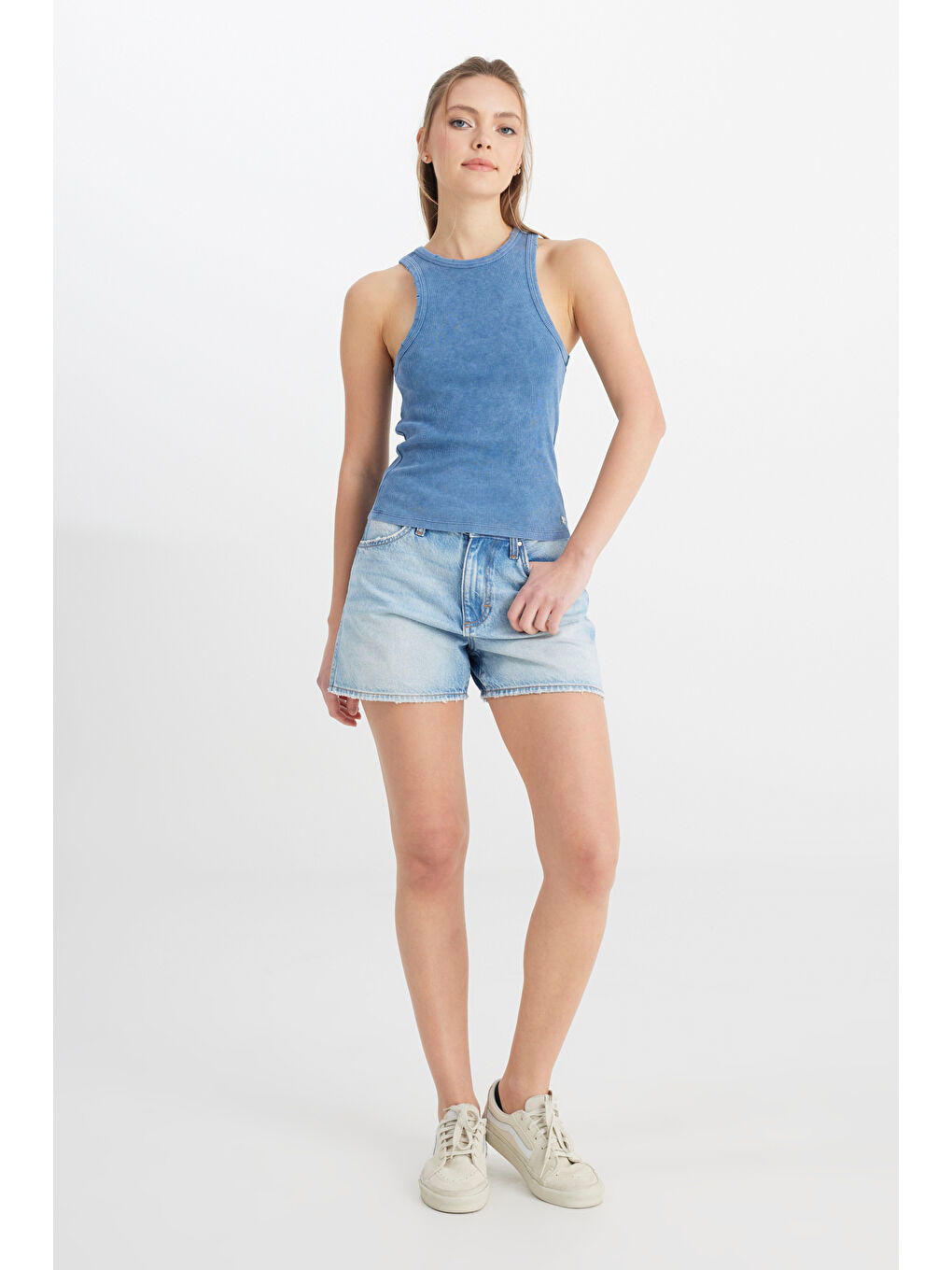 İndigo Slim Fit Dar Kesim Bisiklet Yaka Lacivert Bluz-1