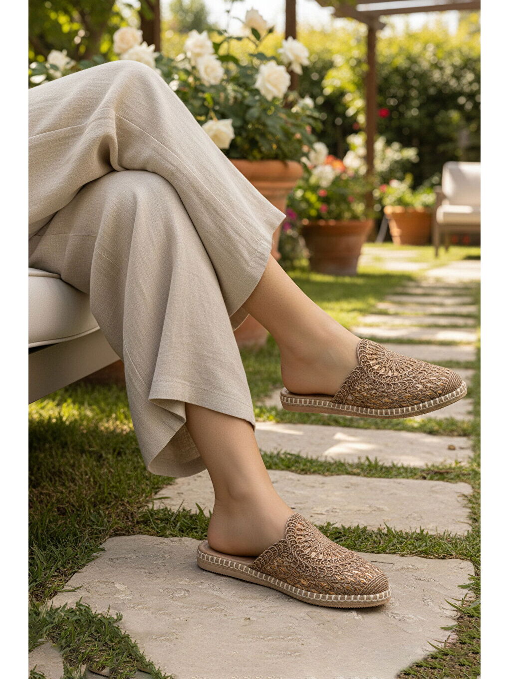 Bej Vizon Örme Hafif İnce Taban Kadın Günlük Terlik 473134 Z-2