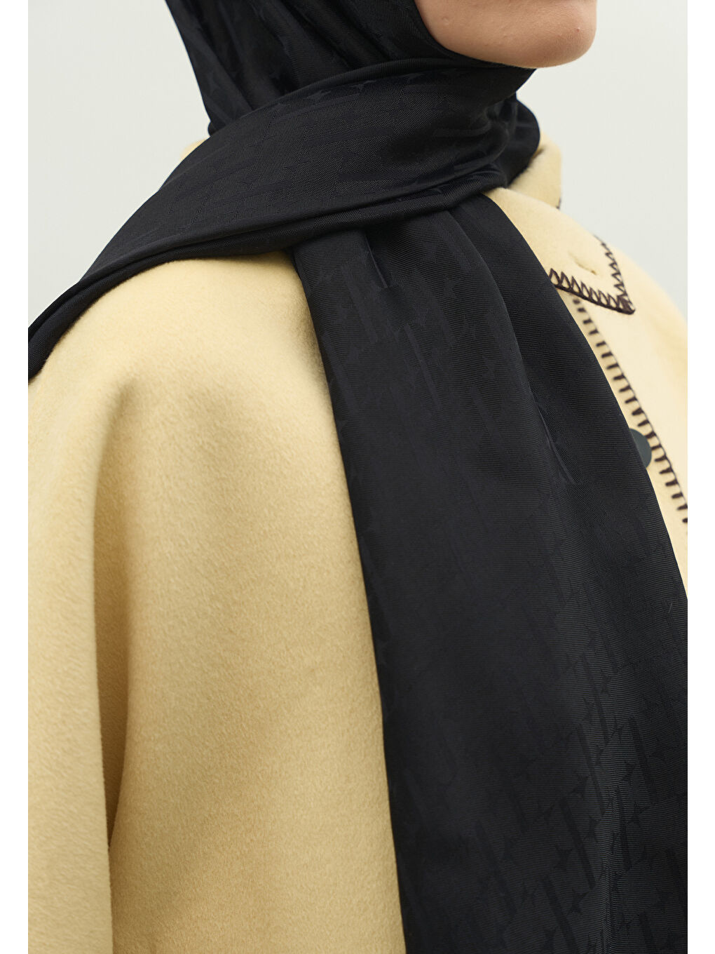 Siyah MONOGRAM PAMUK FLOŞ JAKARLI ŞAL SİYAH-2