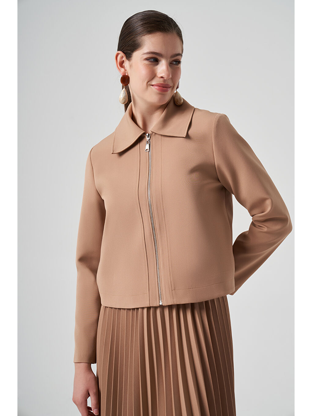 Kahverengi Kısa Ceket 6037 Camel