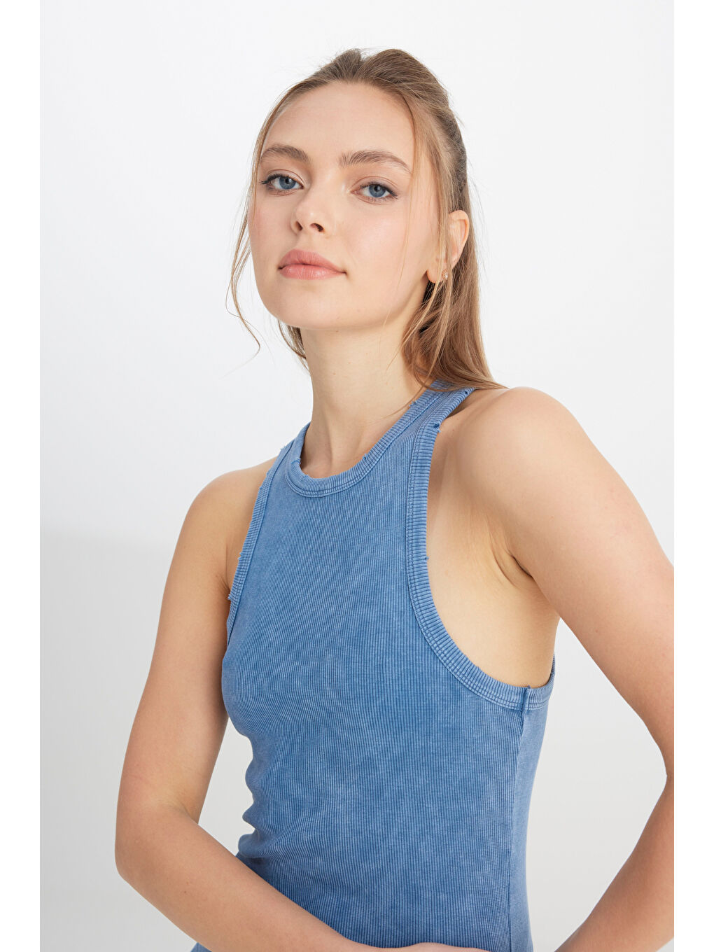 İndigo Slim Fit Dar Kesim Bisiklet Yaka Lacivert Bluz-2