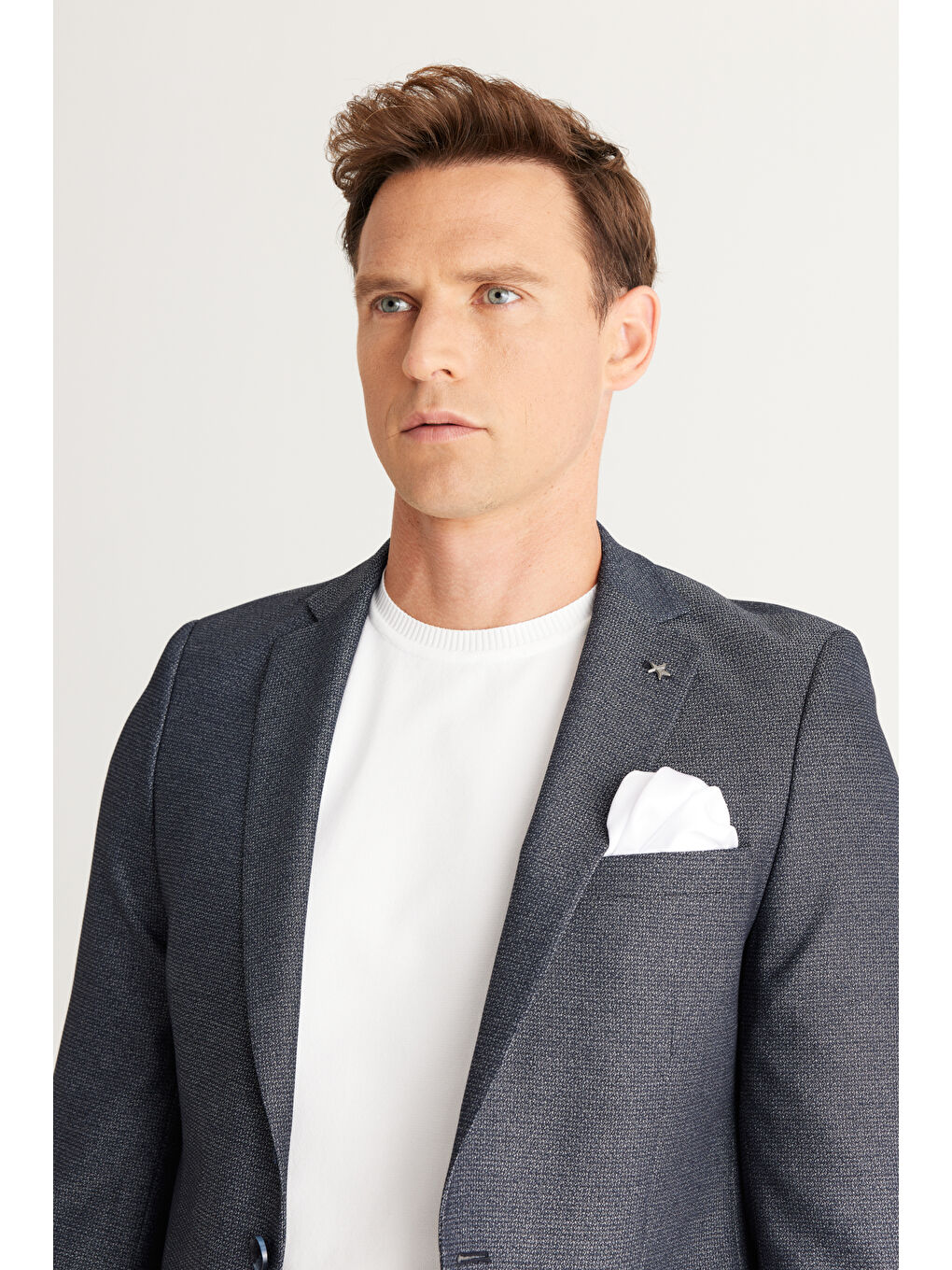 Erkek Lacivert Ekstra Slim Fit Dar Kesim Mono Yaka Desenli Takım Elbise-2