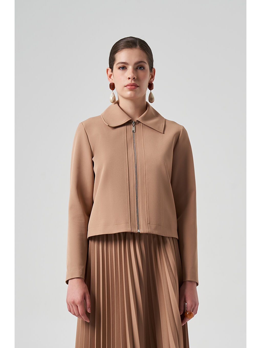 Kahverengi Kısa Ceket 6037 Camel-2