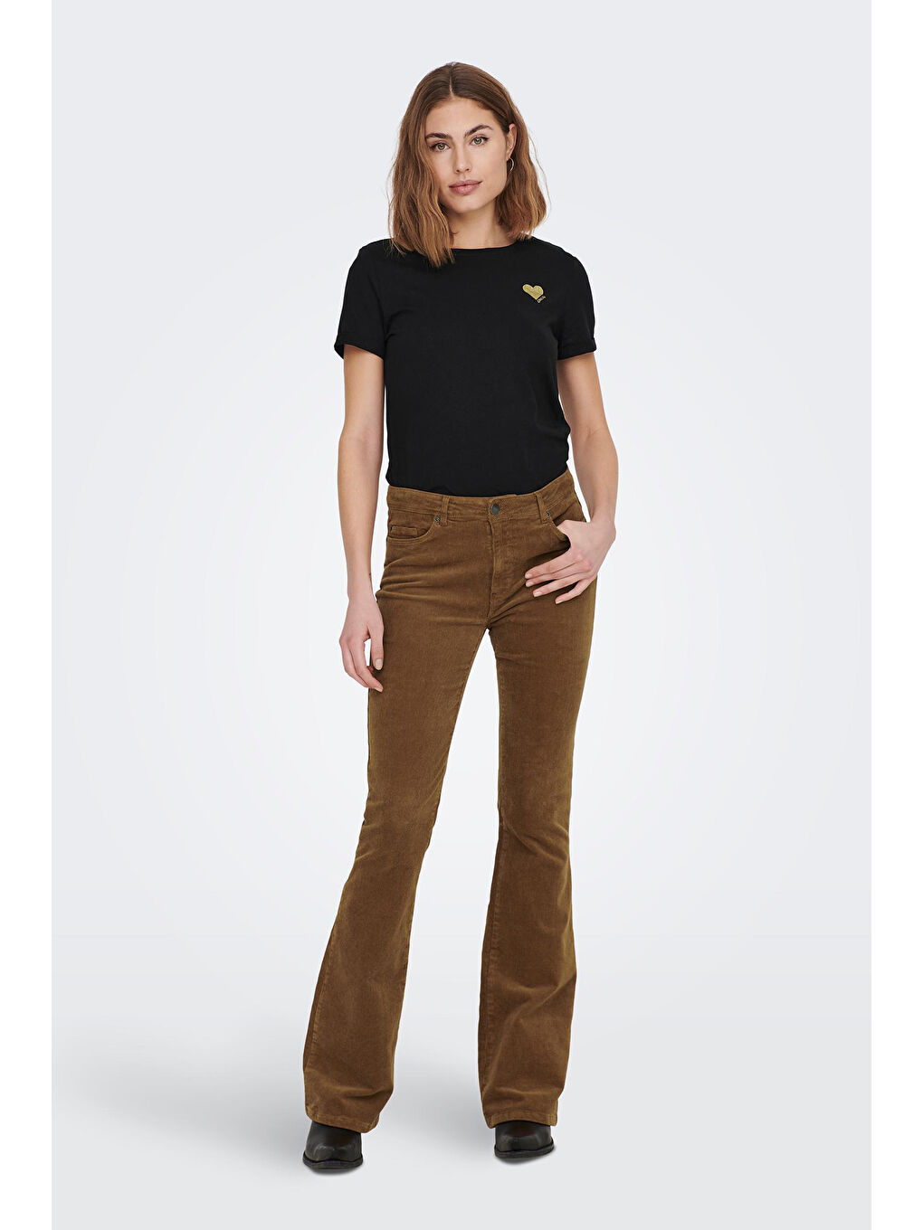 Siyah Onlkita % 100 Pamuk Regular Fit Bisiklet Yaka Kadın T Shirt 15244714-2