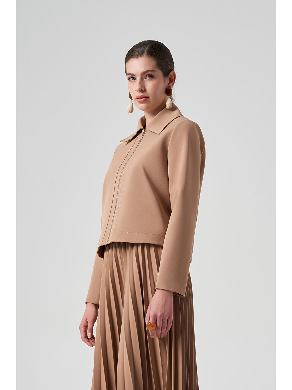 Kahverengi Kısa Ceket 6037 Camel-3