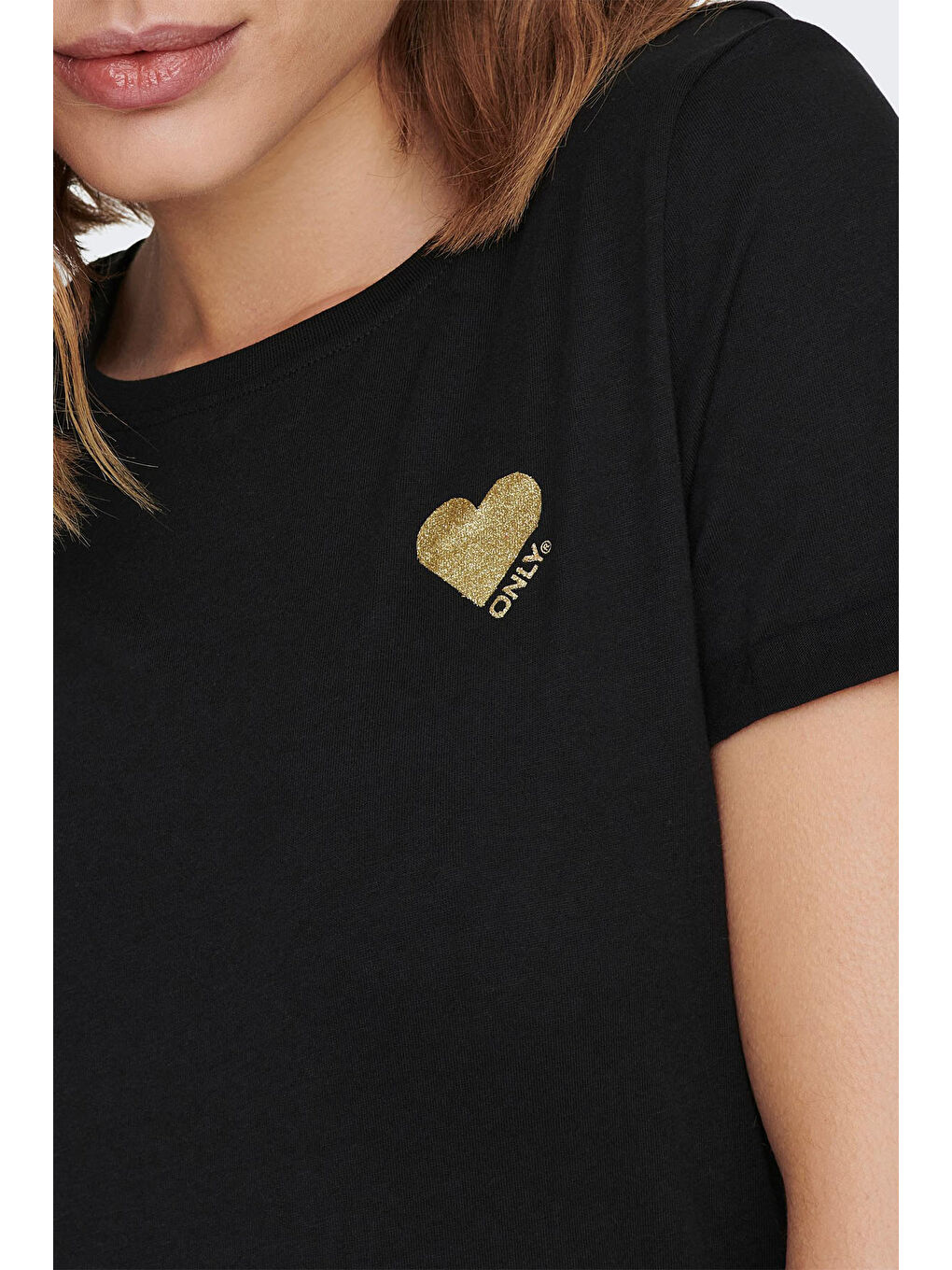 Siyah Onlkita % 100 Pamuk Regular Fit Bisiklet Yaka Kadın T Shirt 15244714-3