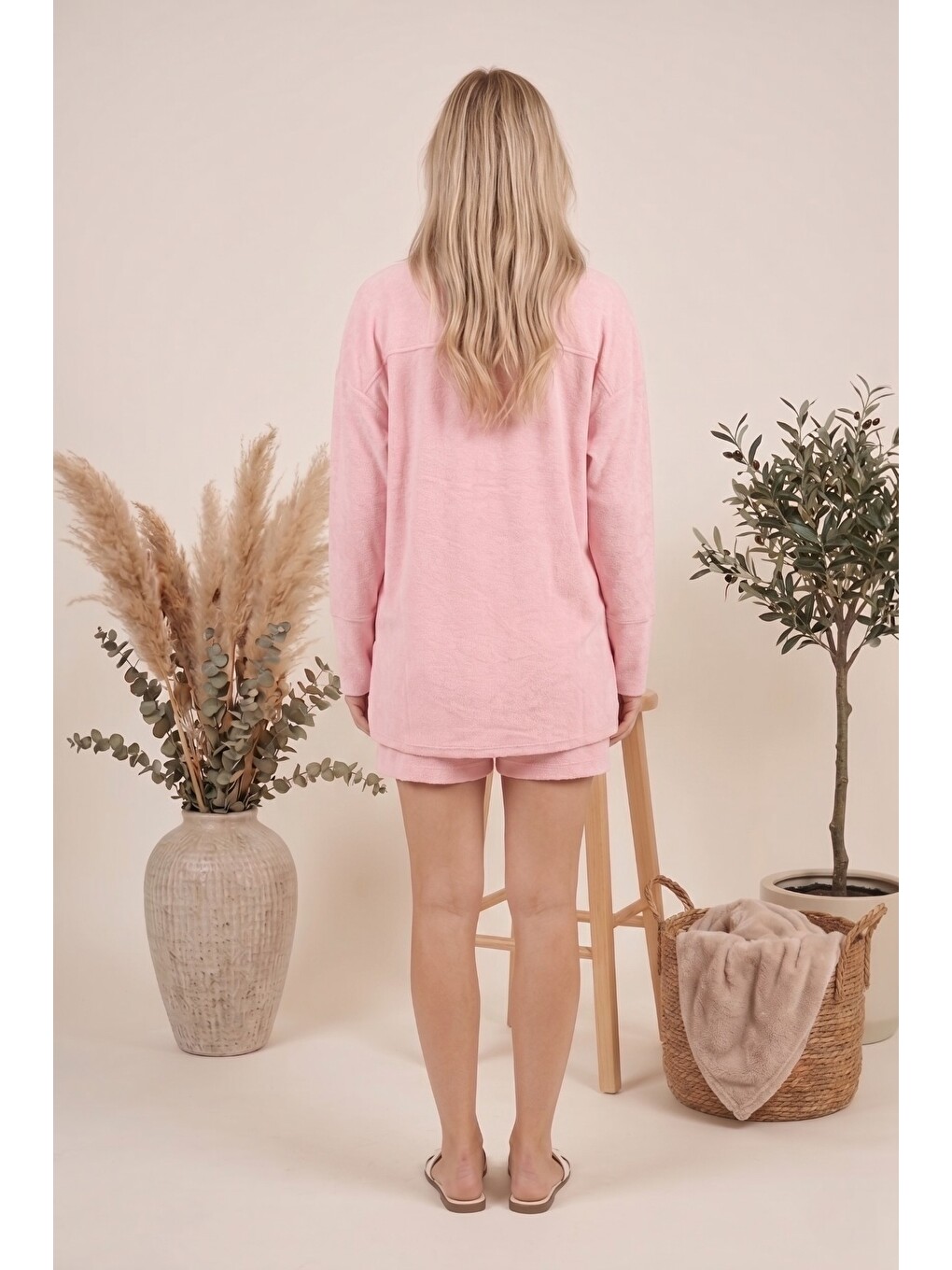 Pembe HAWAİİ Oversize %100 Pamuk Havlu Kumaş Hamile ve Lohusa Gömlek-4