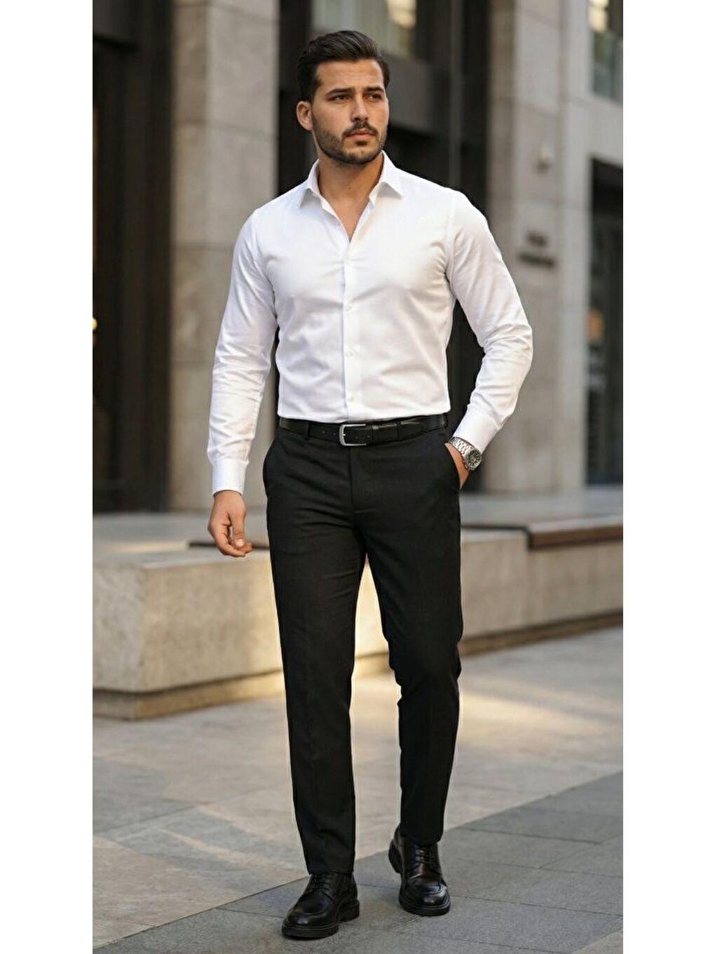 Beyaz Erkek Saten Klasik Gömlek