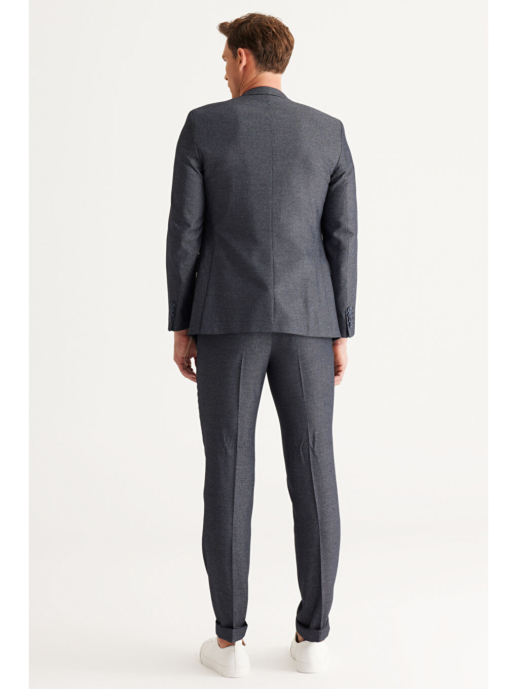 Erkek Lacivert Ekstra Slim Fit Dar Kesim Mono Yaka Desenli Takım Elbise-6