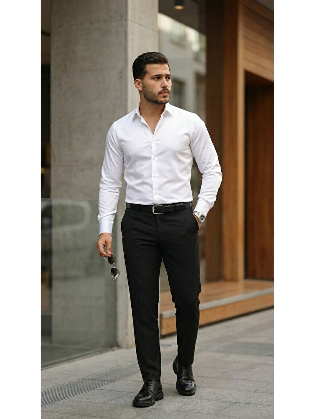 Beyaz Erkek Saten Klasik Gömlek-1