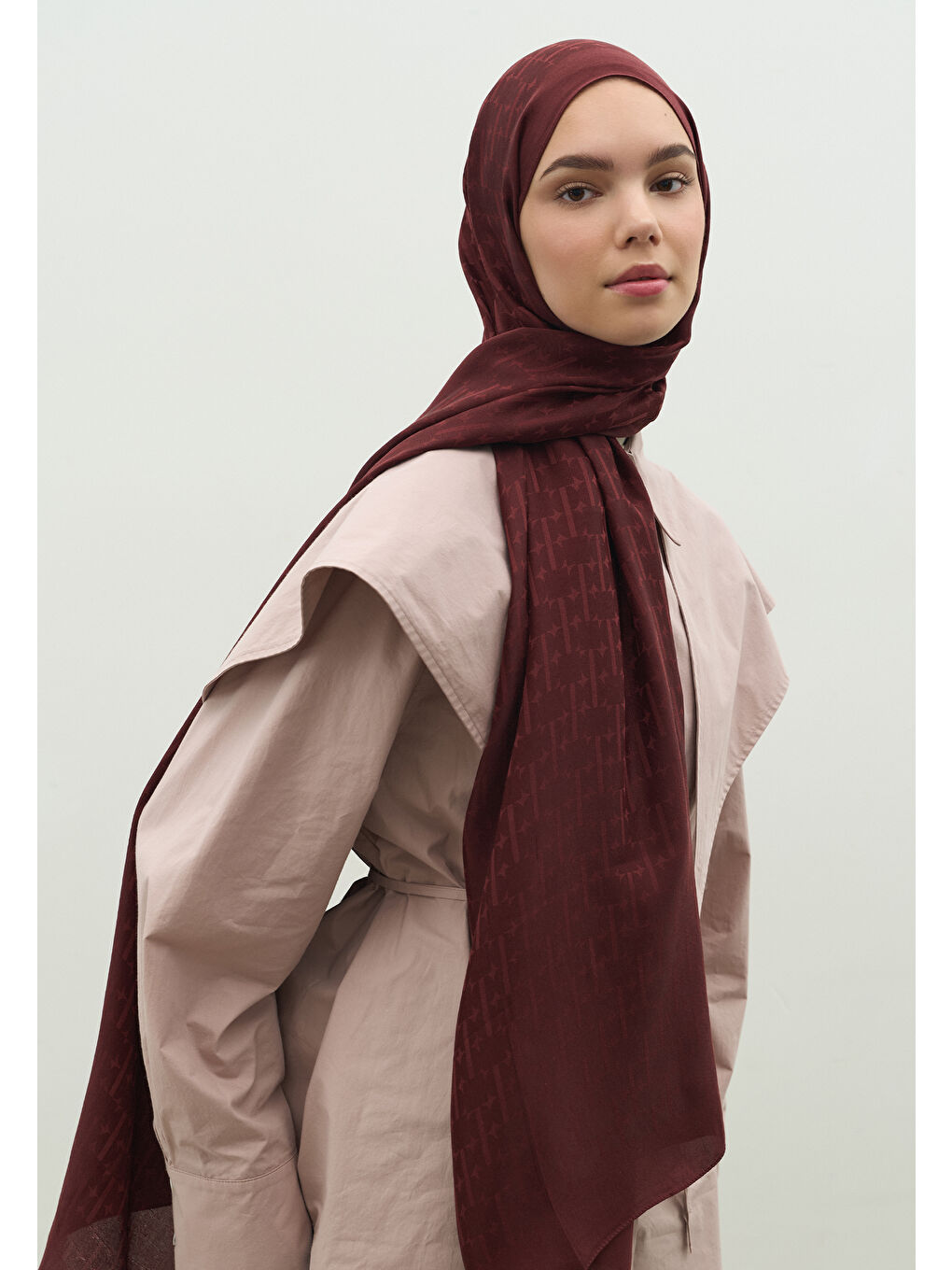 Bordo MONOGRAM PAMUK FLOŞ JAKARLI ŞAL BORDO