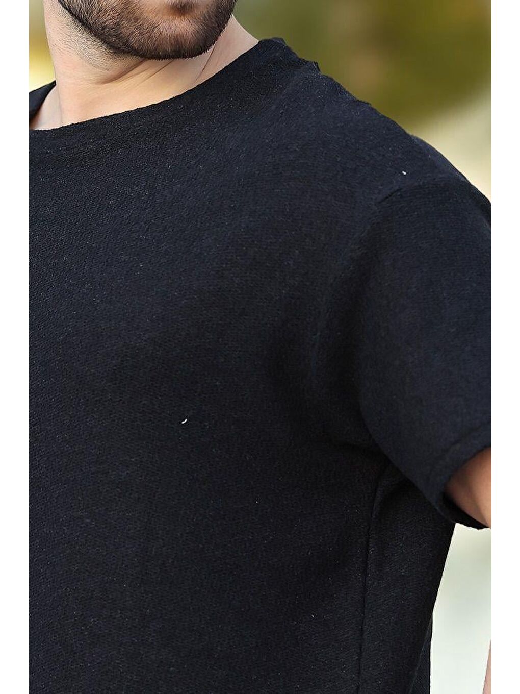 Siyah Bisiklet Yaka Oversize Erkek T-Shirt E7134-2