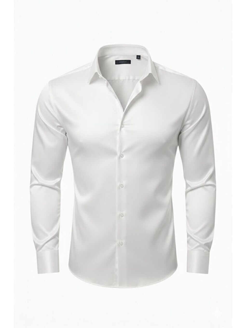 Beyaz Erkek Saten Klasik Gömlek-4