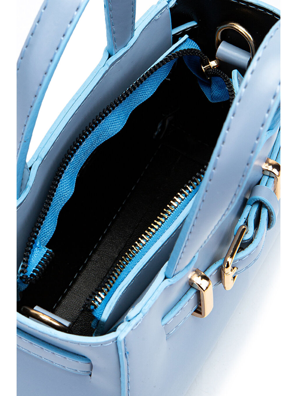 Kemer Detaylı Mini Nadia Kadın Çapraz Çanta Mavi-5